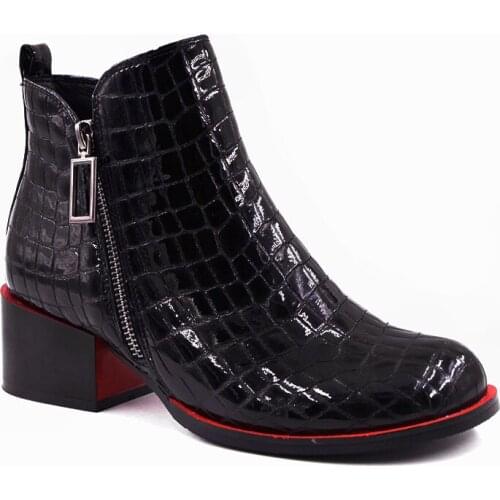 Hot sale womens boots 2020 new fashion shoes women leather black ankle boots winter warm wool ladies high heel boots