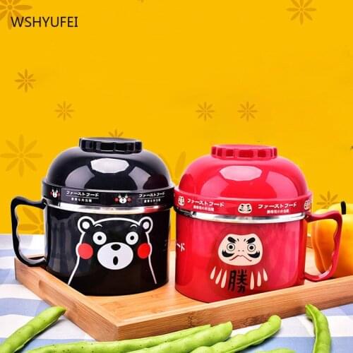 Cartoon stainless steel instant noodle bowl with lid exquisite lunch box student independent tableware instant noodle rice bowl