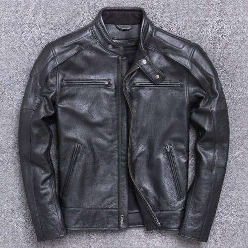 Mens Thick Cow Brand Designer Genuine Leather Classic Bomber Jacket Vintage Warm Motorcycle Biker Black Coat