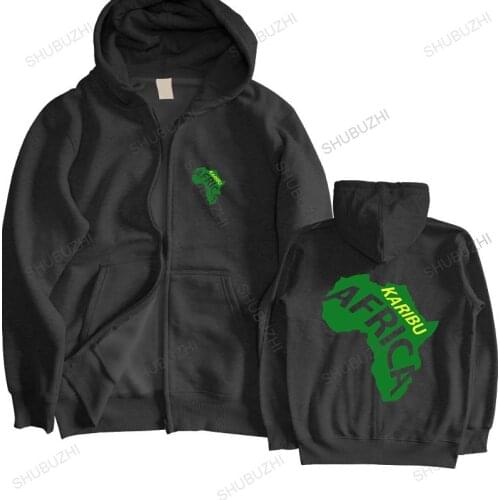 Men autumn sweatshirt black hoody Karibu African, Tanzania Kenya Zanzibar, Uganda Kilimanjaro, Tourist