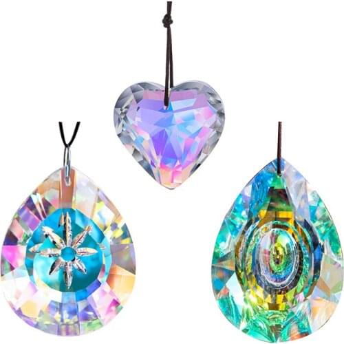 H&D Set of 3,50mm/76mm Crystal Aurora Borealis Prisms Suncatcher chandelier Parts Rainbow Maker Window Hanging Ornaments Decor