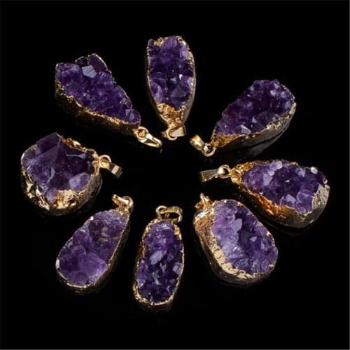 Natural Purple Crystal Geode Quartz Irregular Crystal Druzy Cluster Pendant Healing Feng Shui Stone Minerals Home Decoration