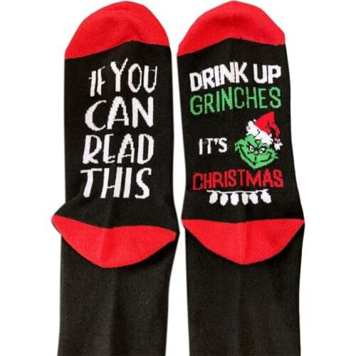 Unisex Christmas Crew Socks Funny Words If You Can Read This Drink Up Grinches Casual Cotton Tube Hosiery Xmas Gifts