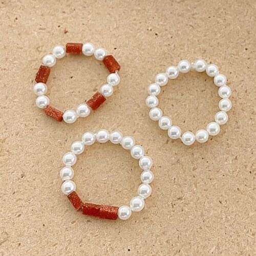 New Fashion Imitation Pearl Rings for Women Geometric Natural Sandstone Ring Minimalist Stainless Steel Jewelry for Girls Party