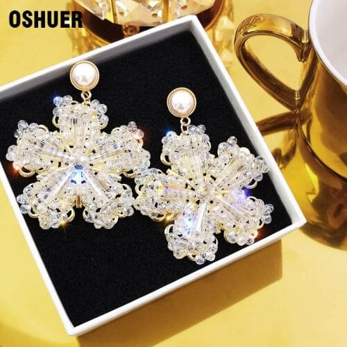 OSHUER New Fashion handmade Sweet Crystal Joker Senior Drop Earrings Elegant Contracted Flower Senior Women Earrings Atmosphere