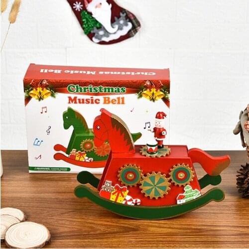 Newest Arrival Christmas Music Box Wooden Rocking Horse Musical Box Desktop Decor Christmas Decorations