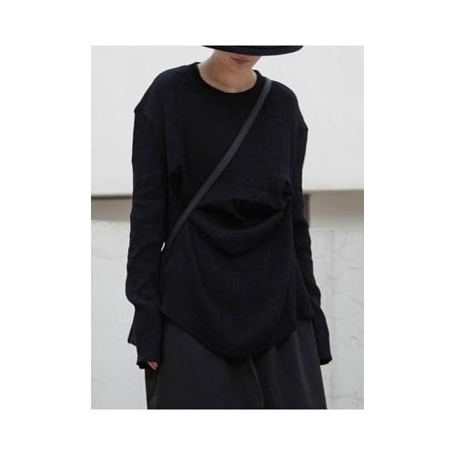 New Design of the small Niche dark-series Front Lamination wrinkle long-sleeve t-shirt