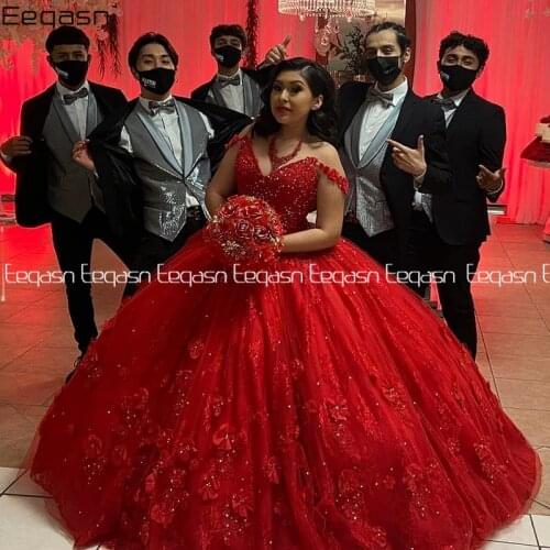 Burgundy Princess Quinceanera Dress 2021 V-Neck Lace Flowers Beads Backless Sweet 16 Ball Gown Prom Vestidos De 15 Años