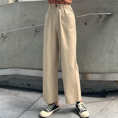 Casual Summer Style High Waist Pants Straight Korean White Womens Clothing Loose Capris Ladies Fashion Brands Black New 2021