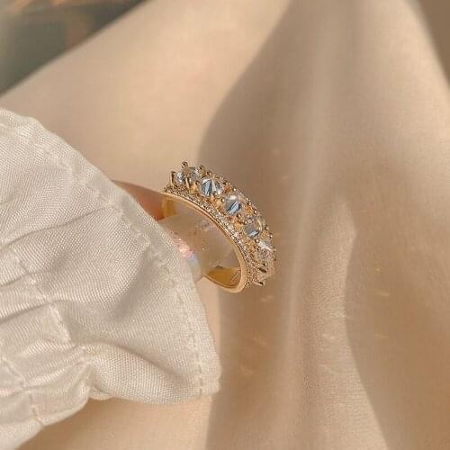 Luxury Glittering Zircon Crystal Gold Opening Rings for Woman 2021 New Gothic Korean Jewelry Wedding Party Girls Sexy Ring