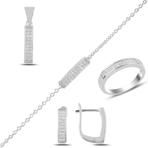 Silverlina Silver Rod Zirconia stone Earrings, Pendant, Bracelet & Ring Set
