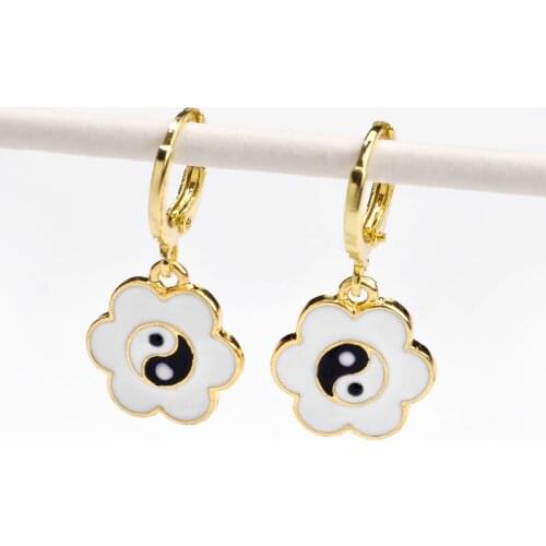 Trendy Flower Shape Tai Chi Dangle Earrings Elegant Cute Style Yin Yang Colorful Drop Earring For Women Girls Fashion Jewelry