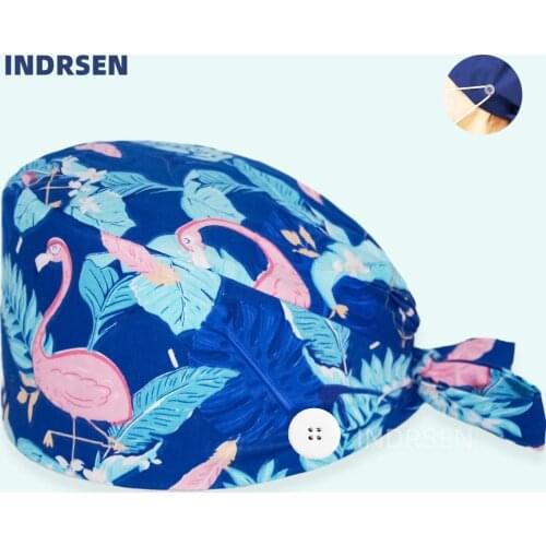 Unisex Scrub Cap Flamingos Printed Women Men Dust proof Working Caps Absorb sweat Surgeon Dentist Clinic Surgicals Hat