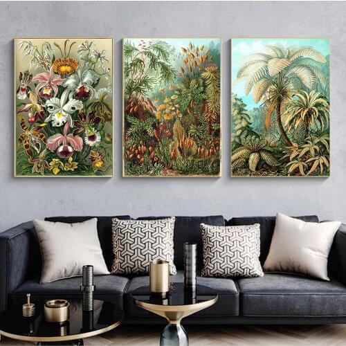Mushroom Forest Vintage Art Print Poster Mushroom Wall Art Woodland Decor Antique Botanical Canvas Print Painting Home
