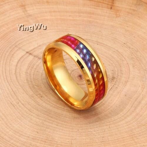 Yingwu 20pcs Tibetan Colorful Finger Rings Fish Scale Ring Titanium Stainless Steel Gold Ring 8MM for women men Wholesale