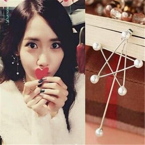 Ahmed Jewelry Korea Brand Fashion Asymmetry Bijoux Five-pointed Star Pearl Bar Stud Earring Lady Ear Jacket Earrings Wholesale