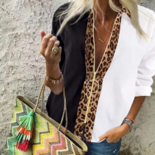 Women Zipper Blouses Shirts Leopard Stitching Long Sleeve Summer Spring Autumn Ladies Clothing Female Costume Casual Fashion Top