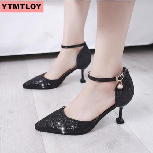 Womens Sandals Summer High-heeled Sandals Womens Stiletto Shoes Sequins Wedding Sandale Womens 2019 Sandals Mujer Code 34-43