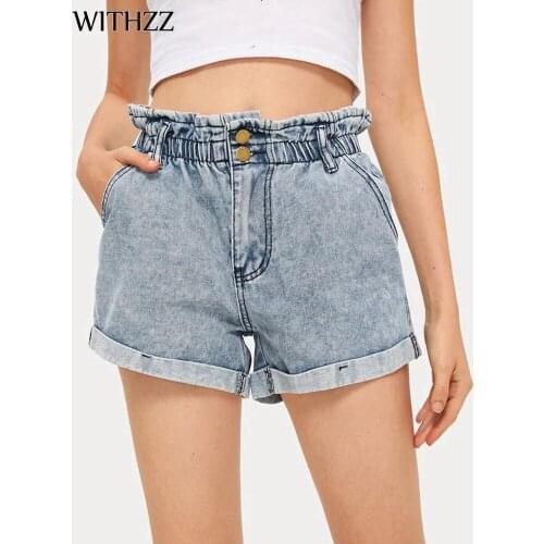 WITHZZ Summer Womens Jeans Cuffed Hot Pants Female Denim Shorts