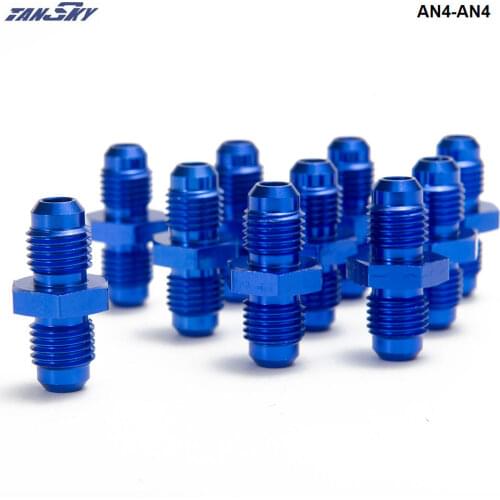10PCS/LOT Blue Male Blued Anodized Aluminum Union Adapter Fittings For All Oil coole / Fuel Tank AN4-AN4