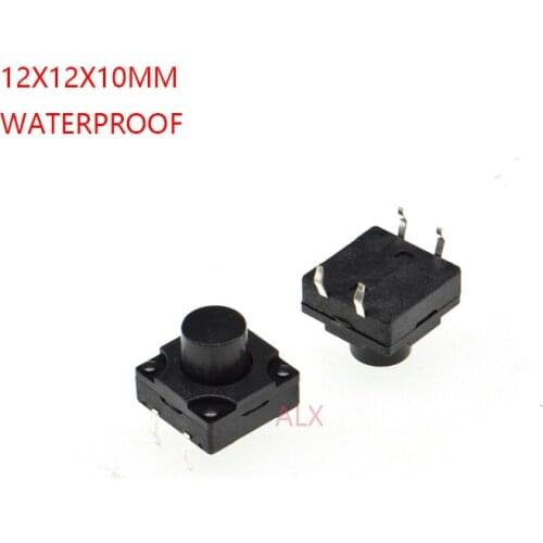 10PCS waterproof 12X12x10mm 4PIN dip TACT push button switch Micro key power tactile switches 12x12x10 12*12*10MM Light touch