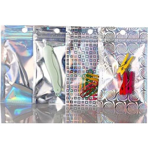 Wholesale Translucent Hologram Silver Foil Zip Lock Bag Laser Capsule Jewelry Cosmetics Eye-Shadow Nail Powder Lipsticks Bags