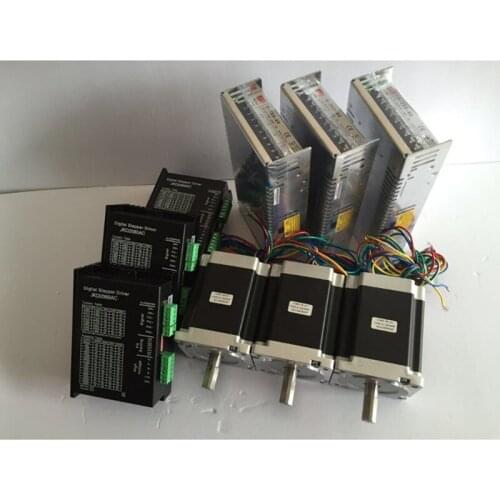3pcs Nema34 Stepper Motor 86HS115-6004 1232oz-in 8.7N.m 6A 14mm shaft + 3pcs motor driver + 3pcs Power Supply CNC Engraver