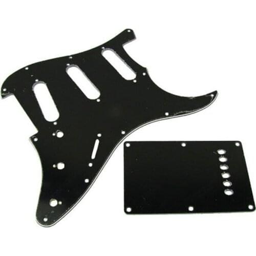 3Ply SSS Pickguard & Back Plate Set for Strat Style Guitar, Black W/Screws