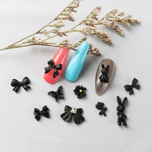 Black Series Resin Nail Art Deco Frosted Bow Bear Rabbit Mixed And Match 3D Fingernail DIY Accessories 30/100PCS