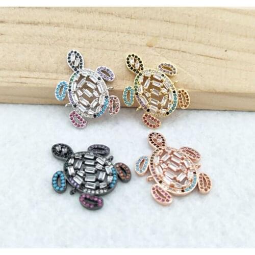 5 Pieces CZ zircon Micro Pave tortoise Connector Double Bails Beads Charm,for DIY Bracelets Jewelry Finding CT322