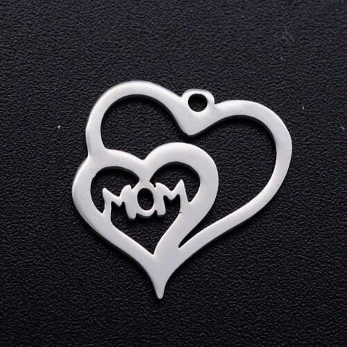 5pcs/lot Mom Love Heart DIY Charms 100% Stainless Steel Jewelry Pendant For Making Necklace Bracelet