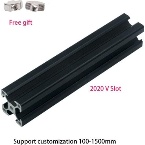 2pcs Black 2020 V- Slot Aluminum Profile European Standard Extrusion Frame 100mm-1200mm Anodized Linear For CNC 3D Printer Parts