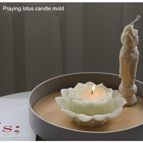Large Praying Lotus Silicone Mold DIY Buddha Aromatherapy Candle Flower Scented Plaster Handmade Epoxy Gypsum Crafts Supplies