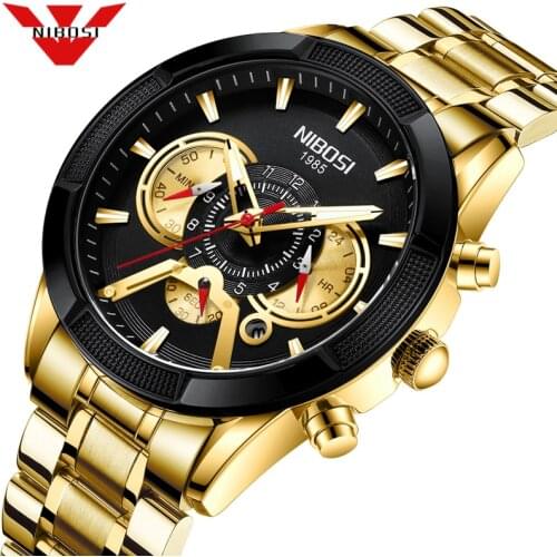 NIBOSI 2020 New Mens Watches Top Brand Luxury Gold WristWatch Quartz Watch Men Waterproof Sport Chronograph Relogio Masculino