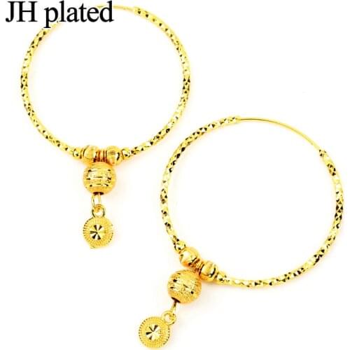Dubai Luxury 24K gold earrings Jewelry for women casual round hoop earrings Africa Saudi Arabia Wedding Bridal Party earrings