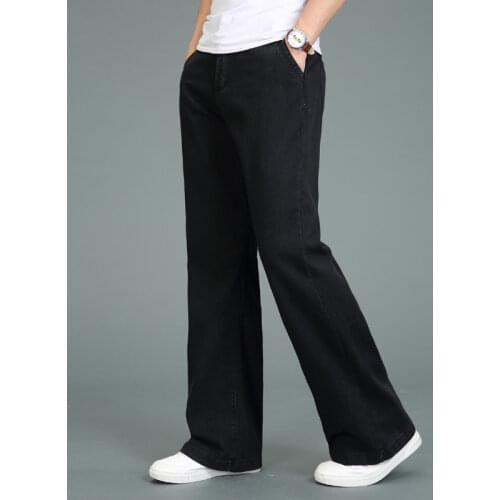 2020 Men Fashion Classic Stretch Bootcut Jeans Black Blue Slightly Flare Jeans Mens Casual Regular Fit Denim Pants Trousers Long