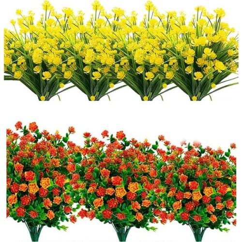 16Pcs Artificial Flowers Outdoor Uv Resistant Plants, 8 Branches Faux Plastic Greenery Shrubs Plants Indoor Outside Hanging Plan