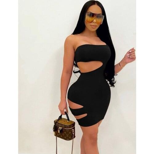 Clubwear Off The Shoulder Sexy Summer Dress Women Clothes Black Mini Dress Hollow Out Backless Bodycon Dress for Women Party