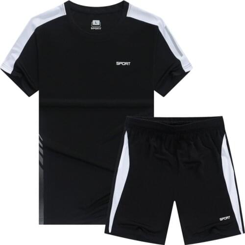 New Summer MenS Short Sleeve Outdoor Leisure Sports Suit Loose Korean Version BoyS Two Piece Running Fitness Quick Dry Set