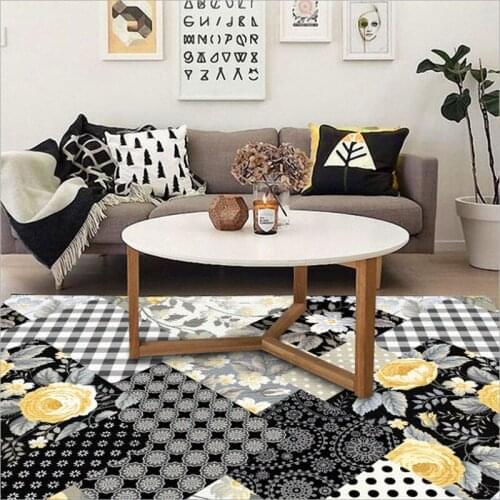 Area Rug for Living Room European Black Yellow Flower Pattern Carpet Grey Modern Home Decor Christmas Rug Mechanical Wash