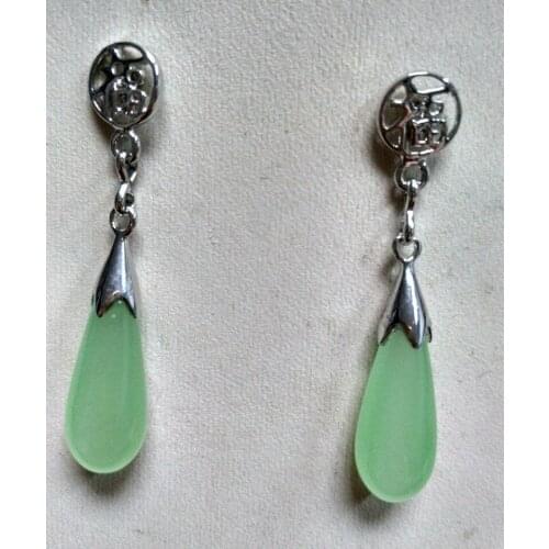 Beautiful 1Pairs Green Jade Drop Dangle Earring