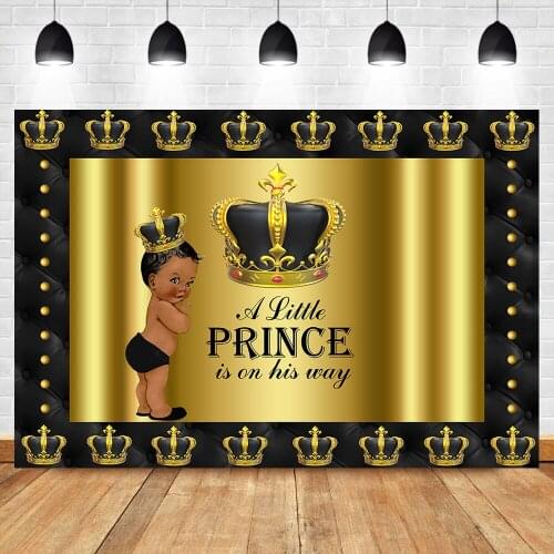 NeoBack Royal Litter Prince Baby Shower Photography Backdrops Black Gold Gender Reveal Party Decoration Background Photography