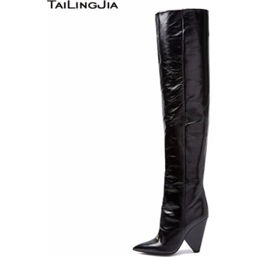 Fashion 2019 Hot Black Keep Warm Winter Boots With Strange Heels Ladies Pointed Toe Over Knee Female Boots Free Shipping