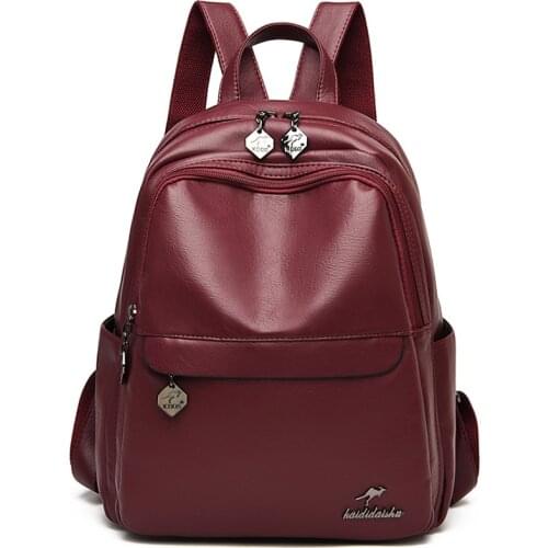 Fashion Multifunctional Travel Backpacks for Women Leather Casual School Backpack Teenage Girls Portable Bookbag Mochilas Mujer