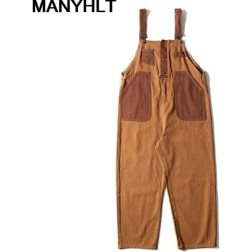 Harajuku Retro 2021 New Mens Patchwork Pants Multi-pocket Overalls Casual Loose Suspender Trousers Suitable For Four Seasons