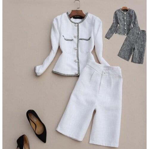 Autumn Winter Elegant Womens Faux Wool Suit Jacket and Knee Length Pants Office Lady Clothing Set