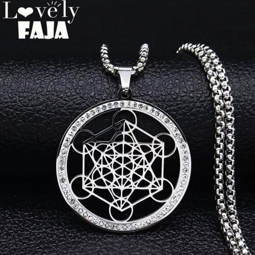 2021 Yoga Hindu Buddhism Flower of Life Crystal Stainless Steel Statement Necklace Women Silver Color Necklace Jewelry collares