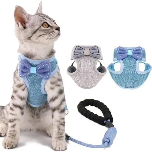 Cat Leash Harness Set Adjustable Bowknot Dog Leash Cat Collar Vests Pet Walking Leash Puppy Accessories Pet Supplies