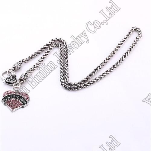 Mother of the Groom heart clear crystal charm on lobster claw necklace