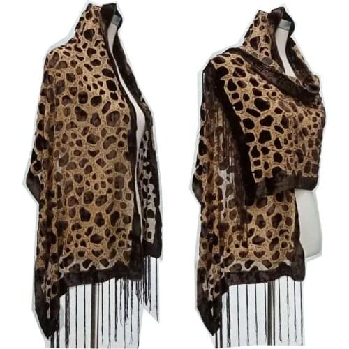 Sexy Velvet Silk Scarf Women Soft Leopard Grain Shawl for Ladys Wedding Evening Scarf Winter